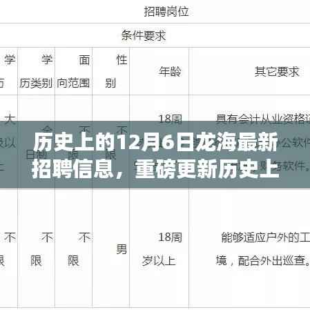 历史上的12月6日龙海招聘信息大揭秘,最新岗位,不容错过!